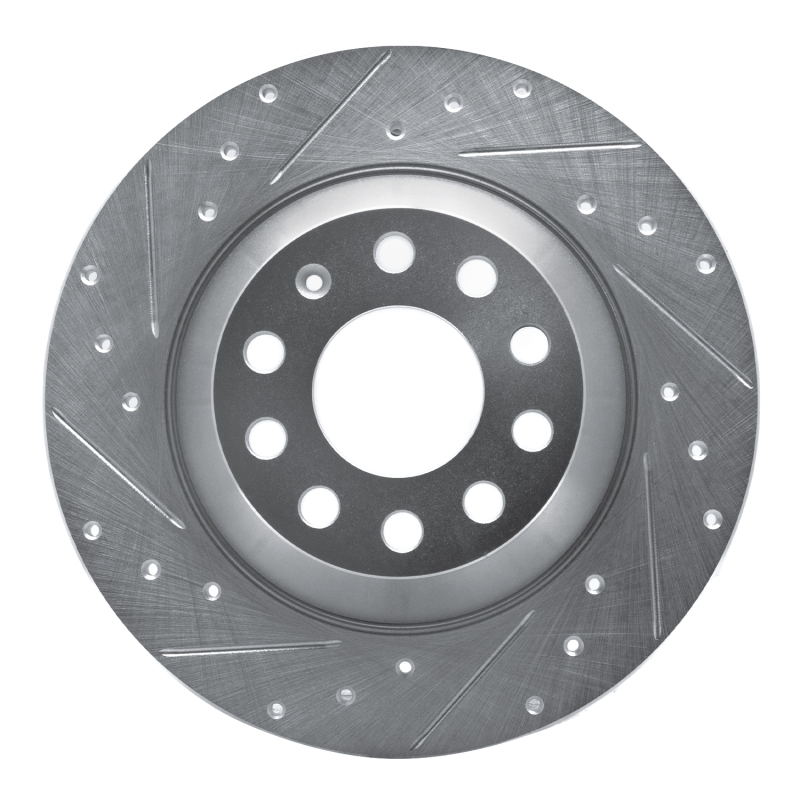 Audi A6 Quattro Brake Rotor (1) - Rear Left - R1 Concepts - Drilled & Slotted - Silver - `05-`11